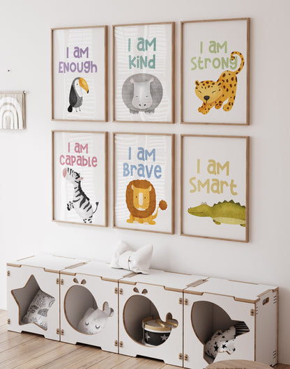 Inspirational Animal Affirmation Art Prints for Kids - Set of 6