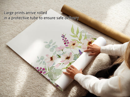 Watercolor Field of Cosmos Flowers, WildFlower Nursery Prints