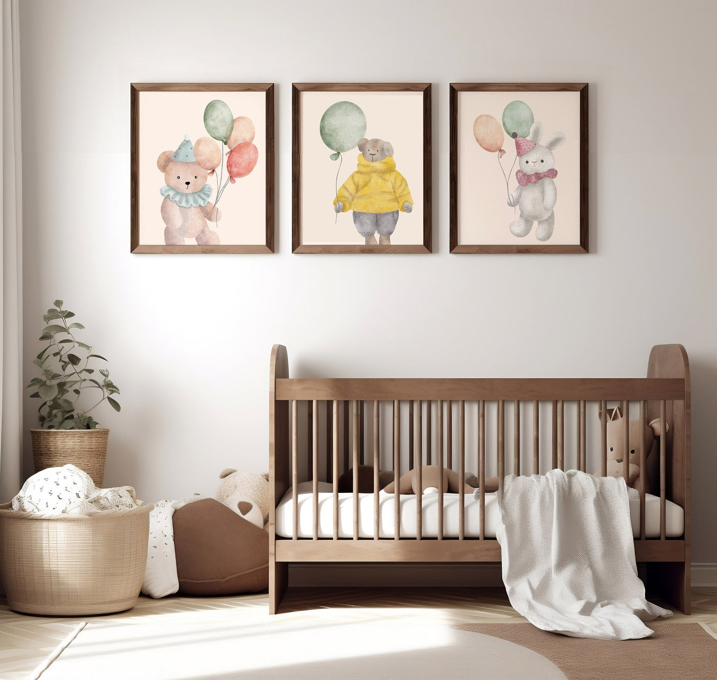 Watercolor Stuffed Animals with Balloons Nursery Art Prints
