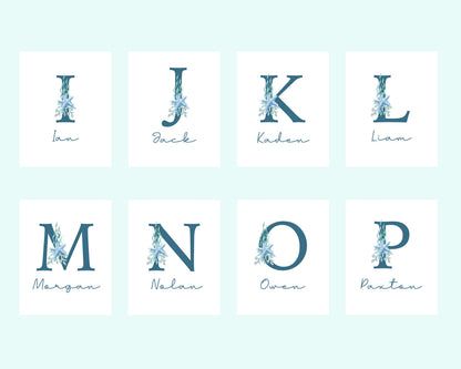Custom Monogram Nursery Artwork, Watercolor Sea Life Whales and Sea Turtle