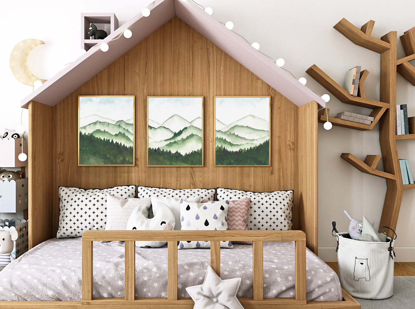 Green Mountain and Forest Fine Art Watercolor Prints for the Nursery and Child's Room