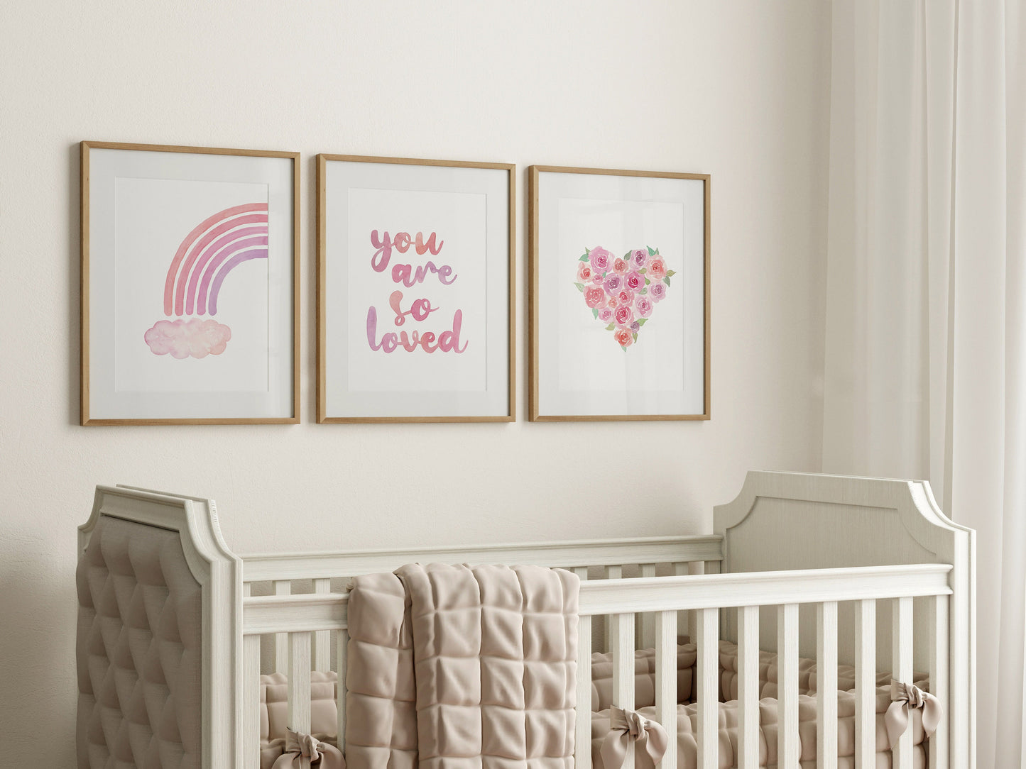 Watercolor Rainbow Roses Nursery Art Prints, Set of 3