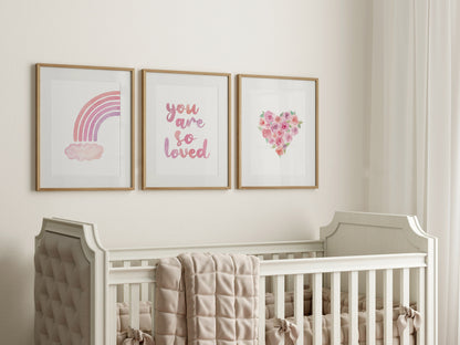 Watercolor Rainbow Roses Nursery Art Prints, Set of 3