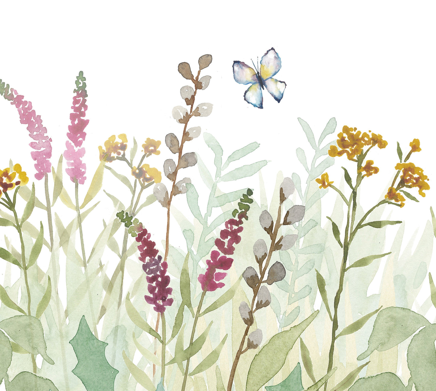 Wildflower Meadow with Purple and Yellow Flowers, Set of Watercolor Prints