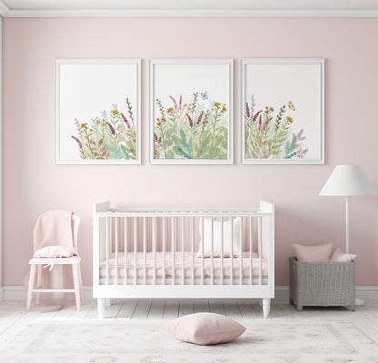 Wildflower Meadow with Purple and Yellow Flowers, Set of Watercolor Prints