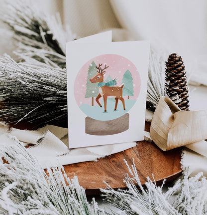 Watercolor Reindeer in a Snow Globe Christmas Cards – Set of A2 Holiday Cards, Blank Inside