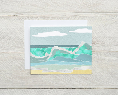 Set of 8 Beach Landscape Note Cards, Original Watercolor Minimalist Design