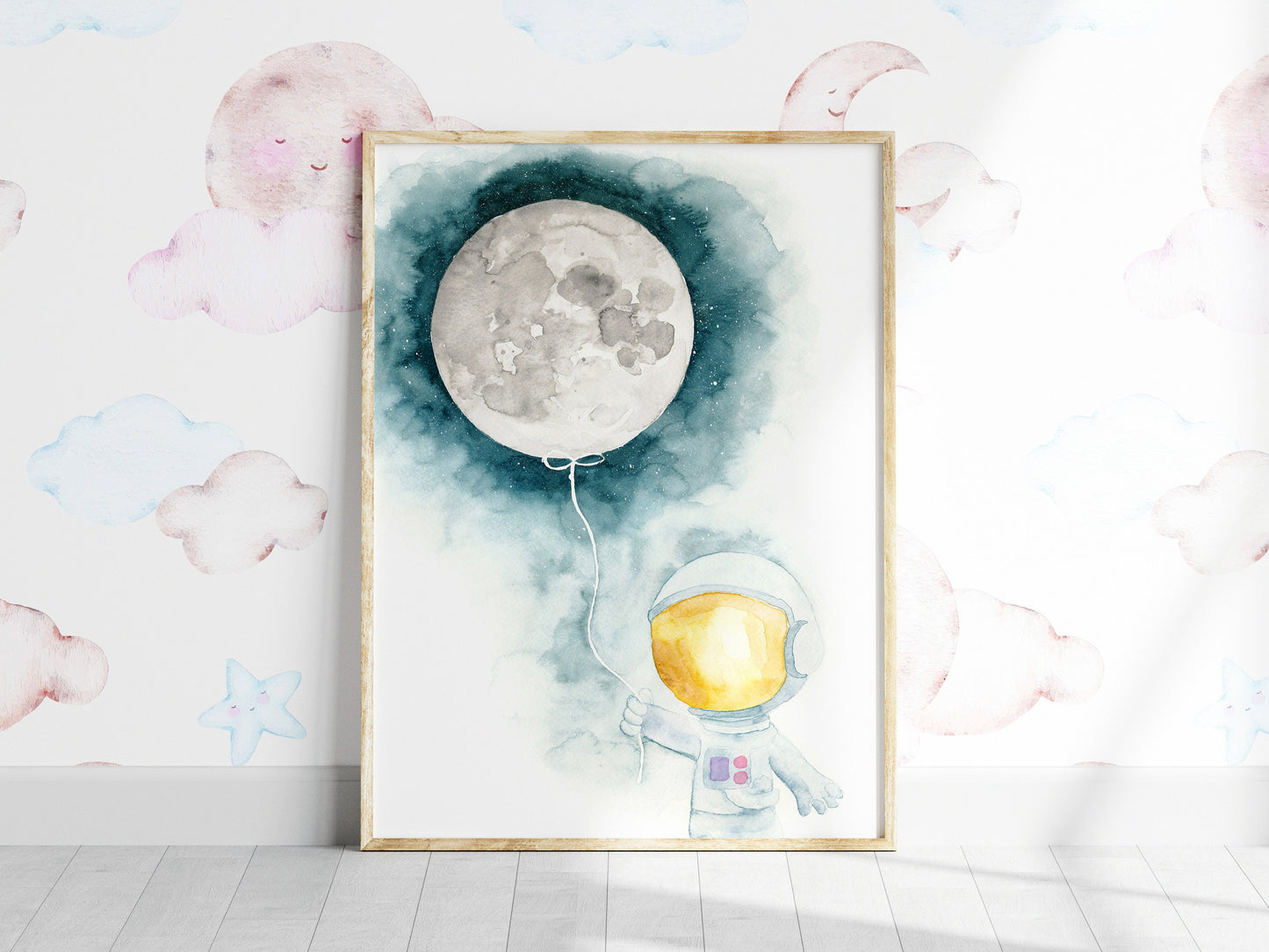 Set of 3 Outer Space Nursery Prints, Rocket and Moon, Astronaut