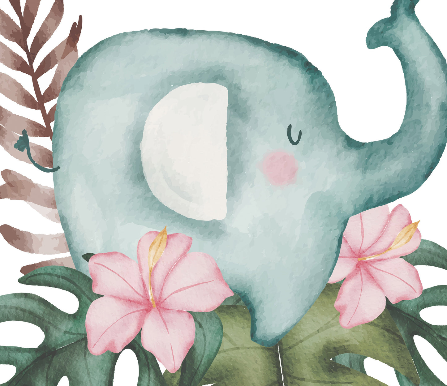 Jungle Animals and Hibiscus Flowers Nursery Art Prints