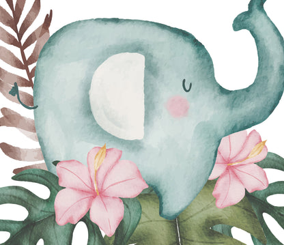Jungle Animals and Hibiscus Flowers Nursery Art Prints