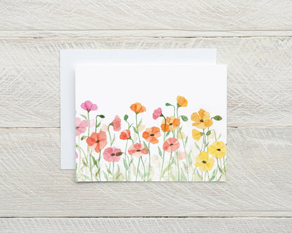 Watercolor Field of Poppies Blank Note Card Set