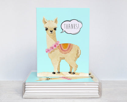 Watercolor Llama Thank You Cards, Boho Blank Note Cards