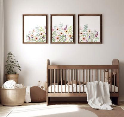Watercolor Field of Cosmos Flowers, WildFlower Nursery Prints