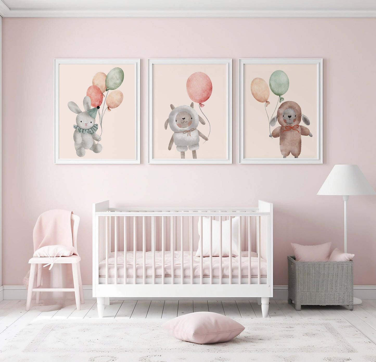 Watercolor Stuffed Animals with Balloons Nursery Art Prints