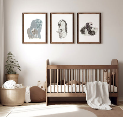 Mother and Baby Animals Art Prints, Nursery Decor, Set of 6