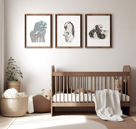 Mother and Baby Animals Art Prints, Nursery Decor, Set of 6