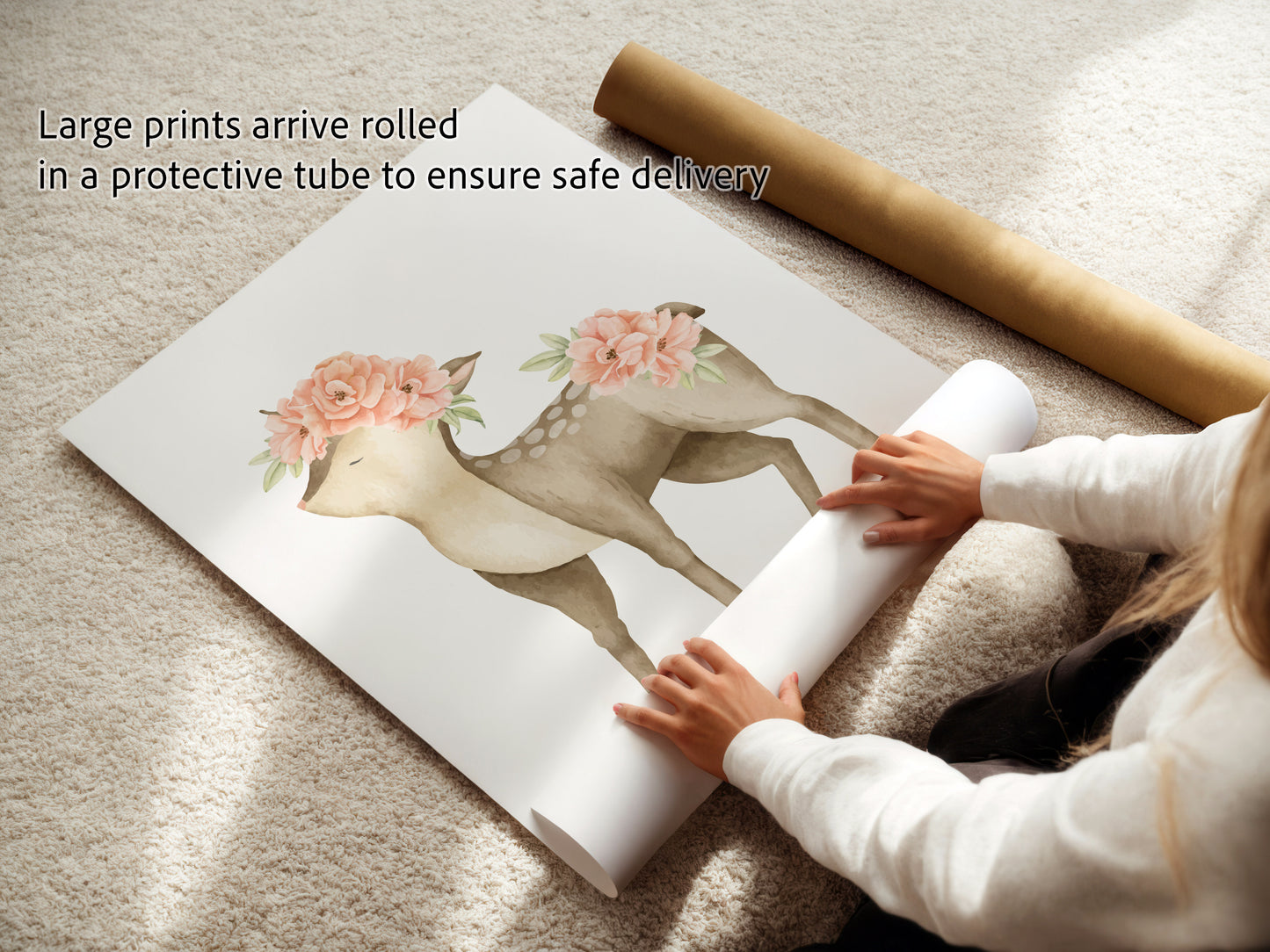 Personalized Nursery Art Prints - Deer and Fox with Floral Monogram Frame - Set of 3