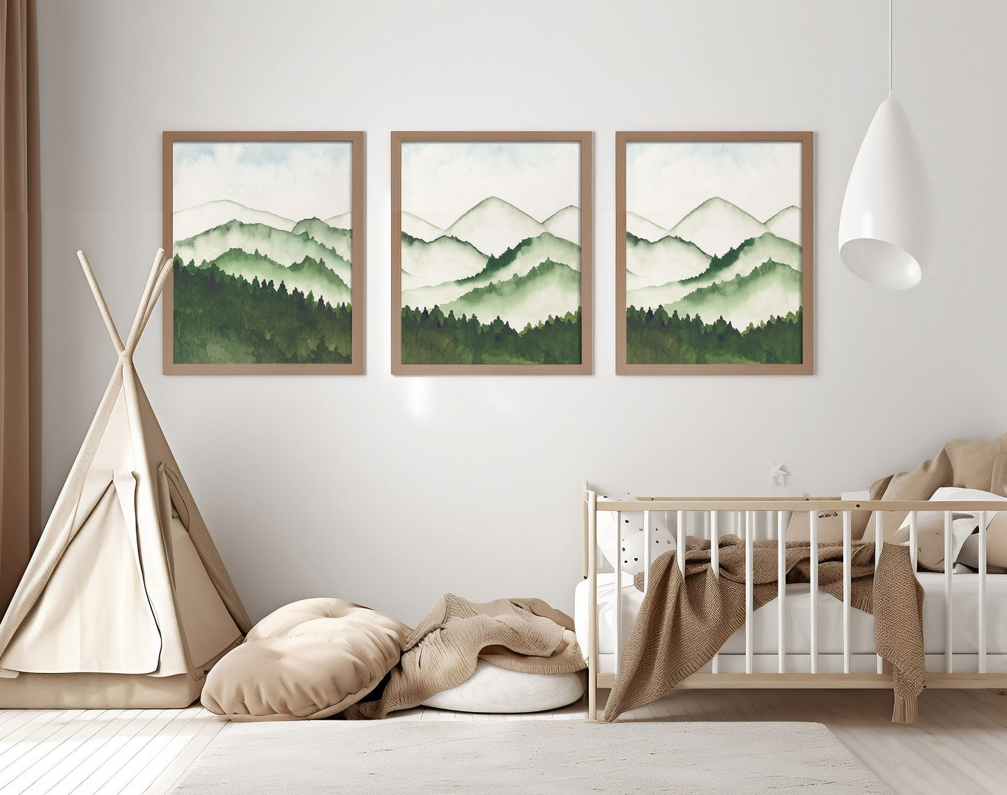 Green Mountain and Forest Fine Art Watercolor Prints for the Nursery and Child's Room