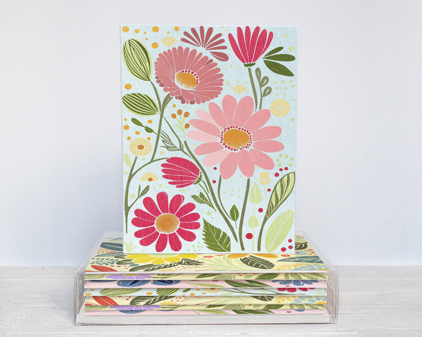 Set of Abstract Floral Illustration Note Cards