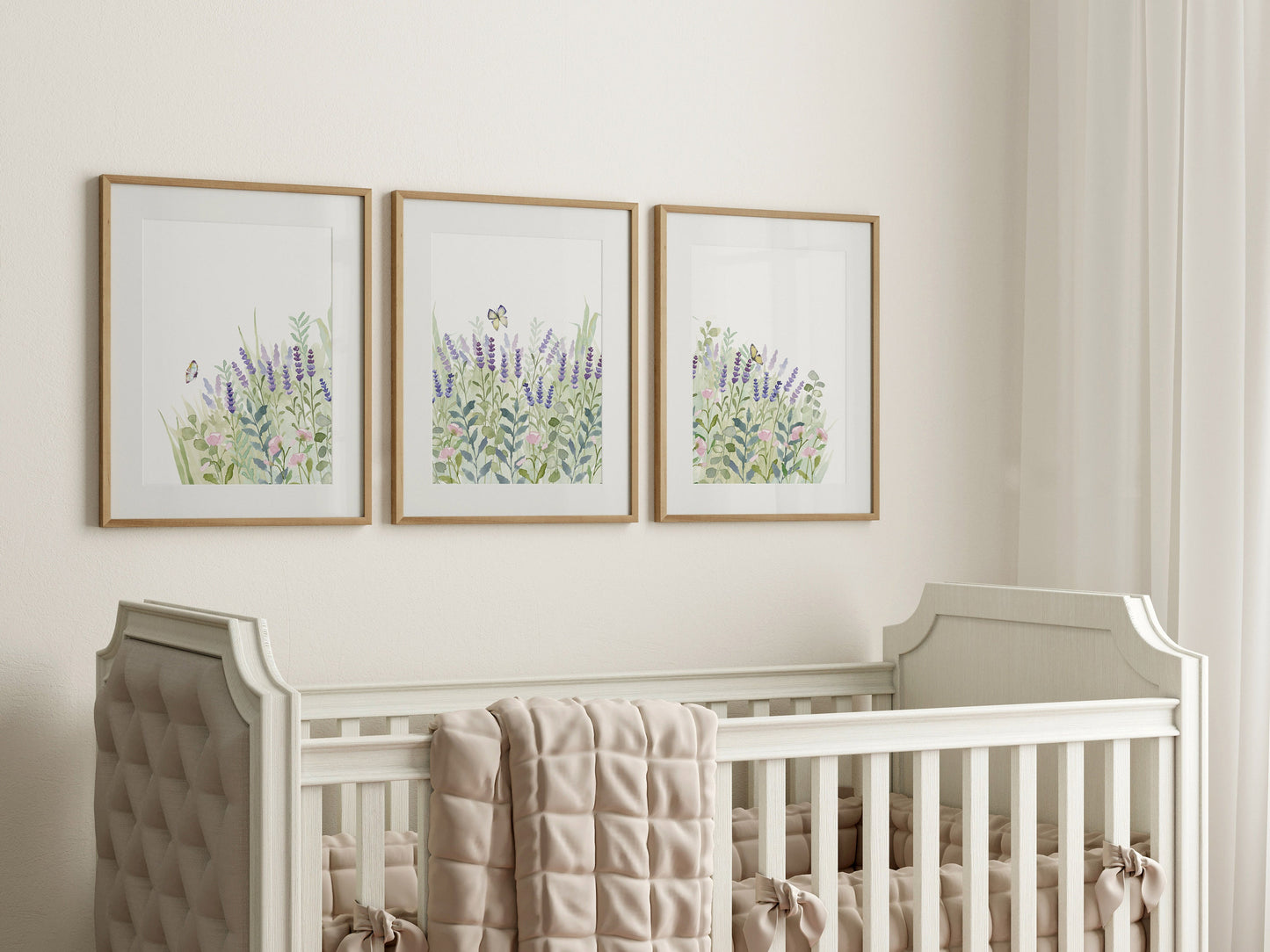 Field of Lavender Flowers, Watercolor Set of Prints, Nursery Wall Art