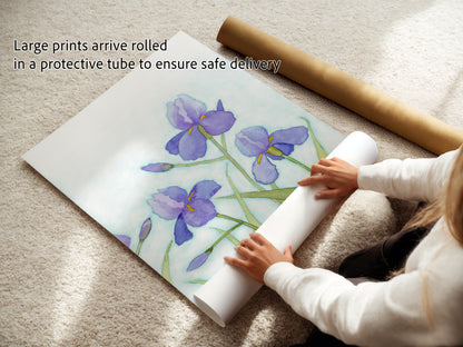 Elegant Spring Irises, Watercolor Flowers, Nursery Art Prints