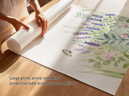 Field of Lavender Flowers, Watercolor Set of Prints, Nursery Wall Art