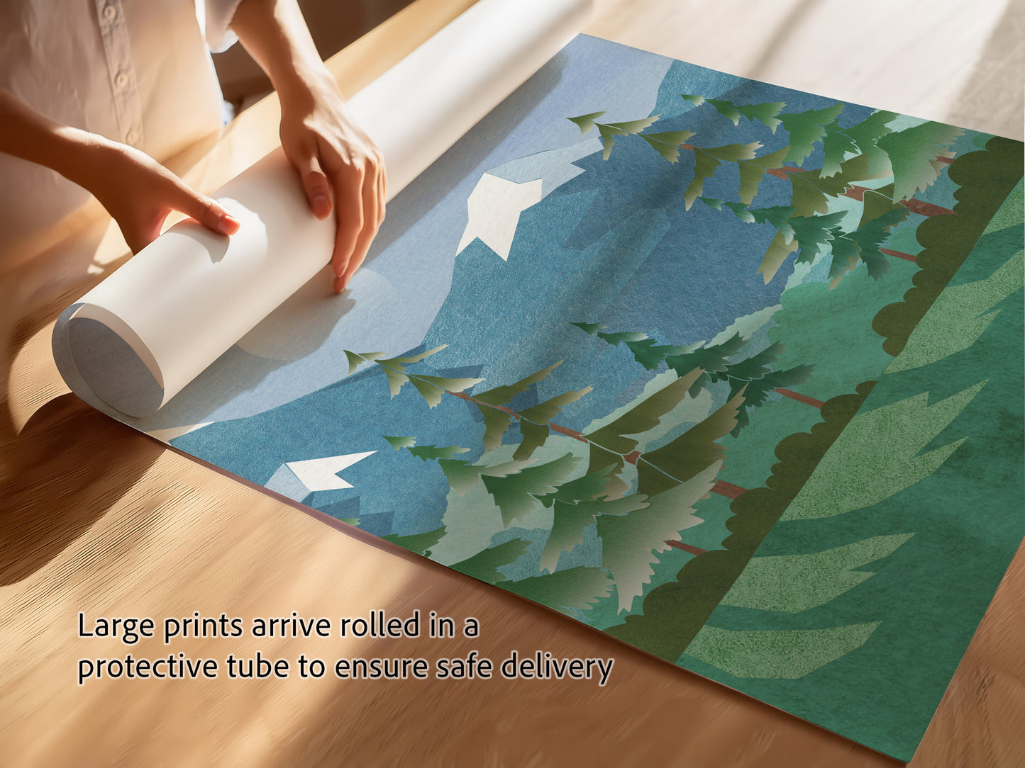 Moonlit Mountains and Trees Nursery Art Prints, Woodland Scene