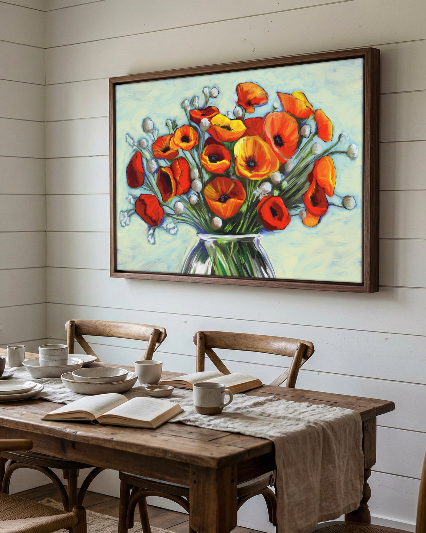 Red Poppies in Glass Vase