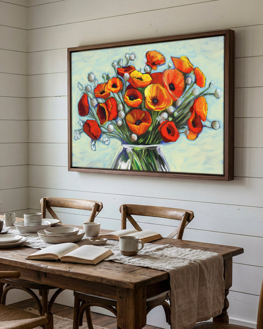 Red Poppies in Glass Vase
