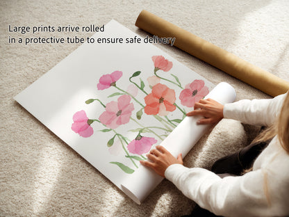 Watercolor Poppy Art Prints, Nursery Decor, Set of 3