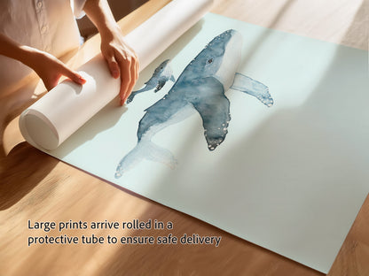 Custom Monogram Nursery Artwork, Watercolor Sea Life Whales and Sea Turtle