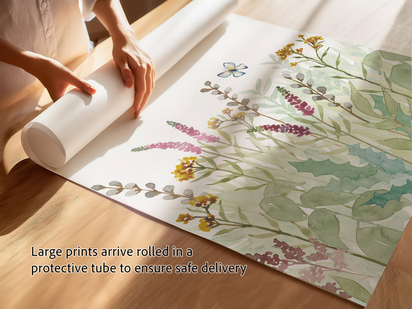 Wildflower Meadow with Purple and Yellow Flowers, Set of Watercolor Prints